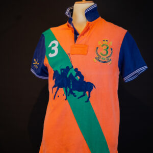 Orange with green stripe and 2 very large pony with rider, No. 3